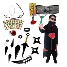 Kit Itachi Manto Akatsuki Infantil + 18 Itens Cosplay Naruto