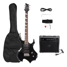 Guitarra Eléctrica Black Burning Fire Basswood Con Bolsa