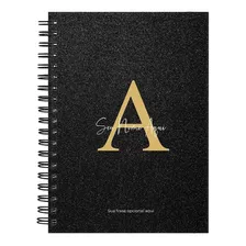 Caderno Personalizado Glitter Preto/gold 100 Fls 18x25 Cm