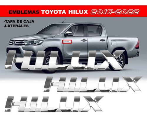 Kit De 3 Emblemas Toyota Hilux 2016-2022 (laterales Y Batea) Foto 2