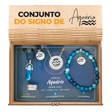 Conjunto De Acessórios Do Signo Aquário Ágata Azul + Nota