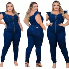 Macaço Ciganinha Jeans Feminino Plus Size Look Poderoso Ref