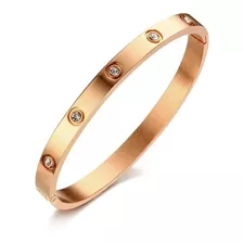 Pulseira Feminina Bracelete De Aço Inoxidável Folheado A Ouro Branco 18k Vanglore 1250 Stardom Comprimento 18 Cm Cor Rose Gold Com Pedras Diâmetro 5.8 Cm Social Esporte Fino Casual