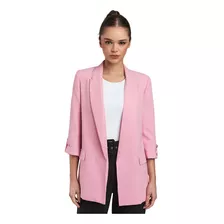 Saco Largo Liso Rosa Manga 3/4 Para Mujer Moda Casual