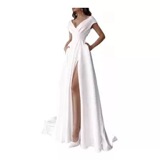 Vestidos De Noche Elegantes Cuello En V Largo Blanco Damas