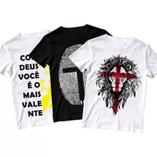  Kit 3 Camiseta Moda Gospel Digital Jesus Leão Judá Cruz Fé