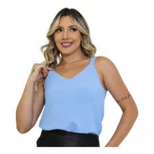 Blusinha Social Duna Crepe Feminina Regata Decote V