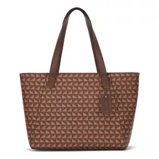 Bolsa Andrea Tote Grande Textura Y Estampado Mujer Café Color Marrón