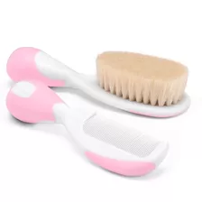 Kit Pente E Escova Para Bebê Cerdas Naturais Chicco - Rosa