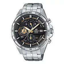 Reloj Pulsera Casio Edifice Efr-556 De Cuerpo Color Plateado, Analógico, Fondo Negro, Con Correa De Acero Inoxidable Color Plateado, Agujas Color Dorado Y Blanco Y Gris, Dial Blanco, Subesferas Color 