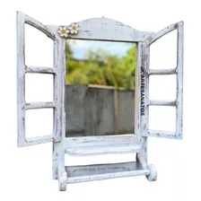 Espelho Madeira Rústico Janela Decorativa Pátina