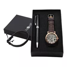 Reloj Hombre, Pluma Y Pulsera Set De Regalo Elegante