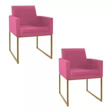 Kit 02 Poltronas Bellinha Base De Ferro Dourado Corano Pink