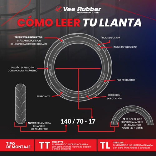 Llanta Vee Rubber 130/90-10 61j Vrm133 D/p Scooter Tubeless Foto 4