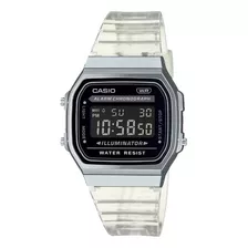 Reloj Casio Retro A168xes Oficial Original Color De La Correa Transparente Color Del Bisel Plateado