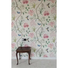 Papel Mural Autoadhesivo Pájaro Floral Rosa Moderno Vintage