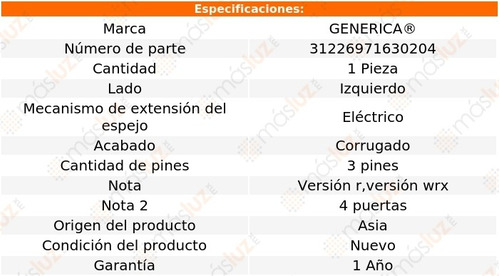 Espejo Izq Elect Corrug 3 Pines Subaru Impreza 08/11 Foto 2