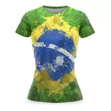 Camiseta Brasil Dryfit Feminina Copa Do Mundo 2022 Bandeira