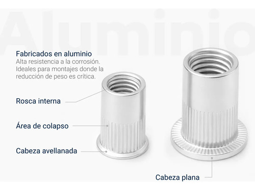 Remache Tuerca Aluminio Cabeza Plana Bremen M10 Caja X 100u