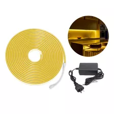 Luz Tira Led Flexible Amarillo Silicona X5mts + Fuente 12 V