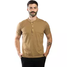 Camisa Henley Gola Padre Manga Curta Com Estilo Consciência