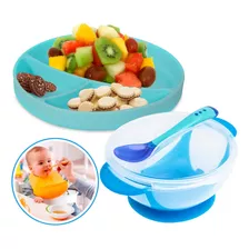 Prato Infantil Bebê Com Divisória Ventosa Silicone Kit 2 Pçs