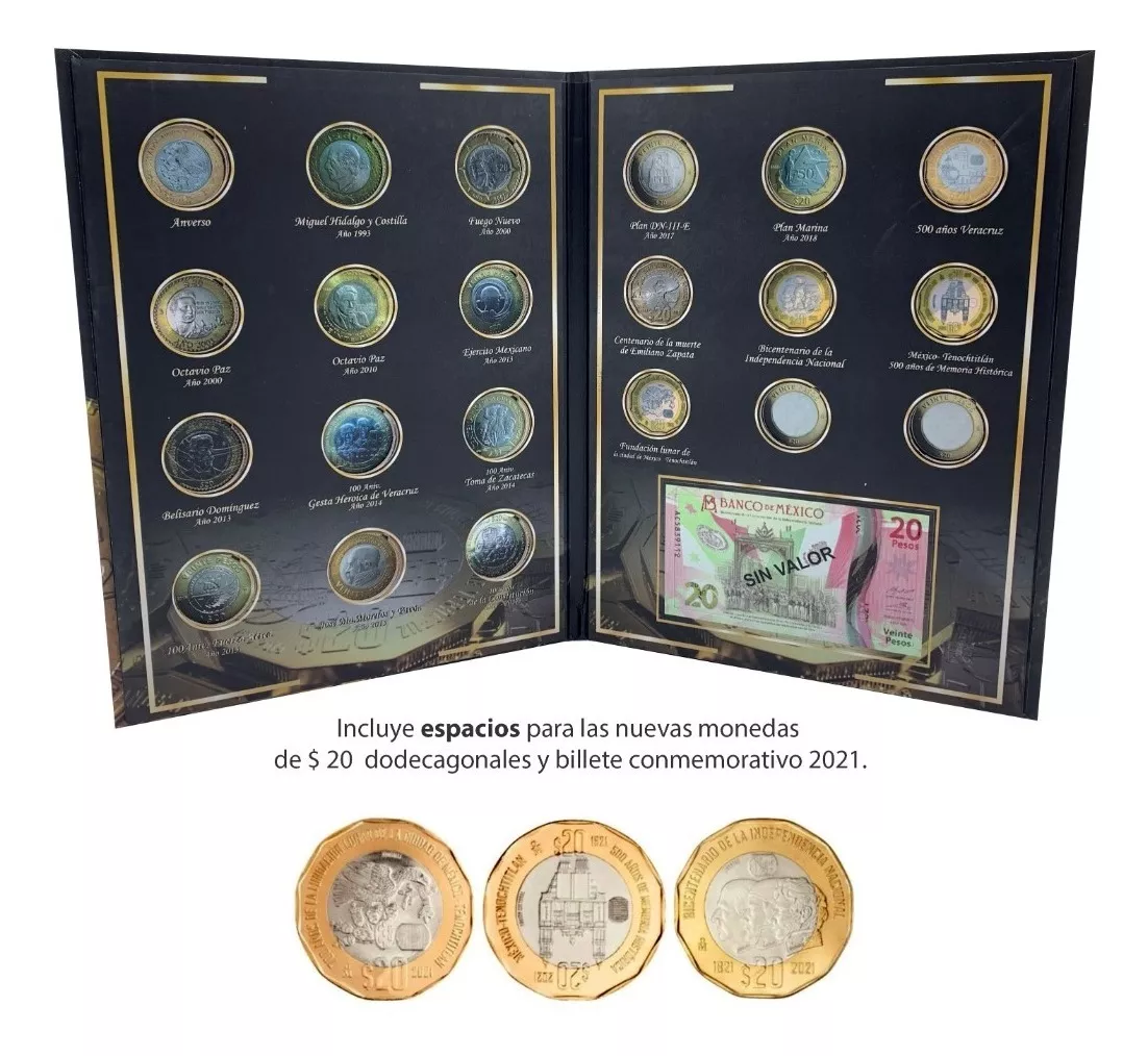 Álbum Para Monedas Y Billetes Conmemorativos De $20 Pesos