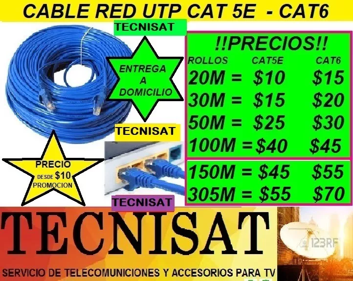 Cable Red Utp Eternet Cat 5e Cat 6 Rollo 10, 20, 30, 50, 305