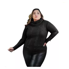 Blusa Plus Size Feminina Gola Alta De Frio Tricot Lã Inverno