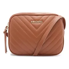 Bolsa Ana Capri Crossbody Cairo Pequena Modelo Tiras Cores Acambamento Dos Ferragens Ouro Cor Caramelo Correia De Ombro Caramelo Desenho Do Tecido Liso