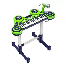 Piano Infantil Teclado Eletronico Com Bateria Disco Dj Verde