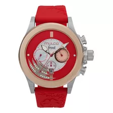 Reloj Pulsera Mulco Mw-3-21841-063, Analógico, Para Mujer, Con Correa De Silicona Color Rojo, Bisel Color Plateado Y Hebilla Doble