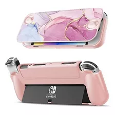 Funda Protectora Marmol Rosa Tapa Para Nintendo Switch Oled