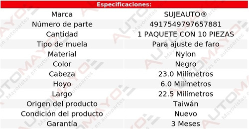 Pack Muelas Ajuste Faro 10 Piezas Sujeauto Cougar 1991-1995 Foto 5