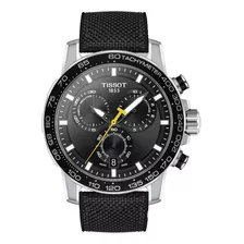 Reloj Pulsera Tissot T-sport Supersport Chrono Supersport Chrono De Cuerpo Color Gris, Analógica, Para Hombre, Fondo Negro, Con Correa De Cuero Color Negro, Agujas Color Negro Y Blanco Y Amarillo, Dia