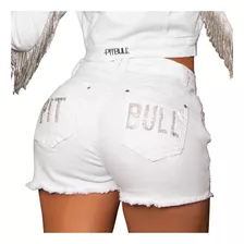 Shorts Branco Pit Bull Com Logomania De Cristais - 66135