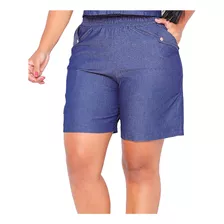 Shorts Jeans Feminino Bermuda Cintura Alta Tecido Jean Leve 