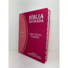 Biblia Sagrada Slim Large Com Harpa Cristã Bicolor Rosa E Pink Com As Palavras De Jesus Em Vermelho E As De Deus Em Azul Com Índice 