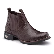 Bota Botina Masculina Tatu Couro Rodeio Country Bico Redondo