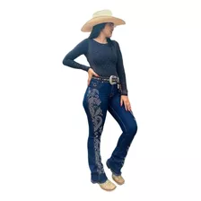 Calça Country Jeans Com Pedraria Brilhos