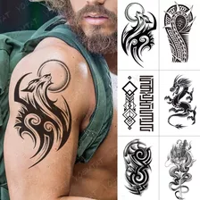 6 Tatuajes Temporales Brazo Pierna Hombre Mujer Dragón Chino