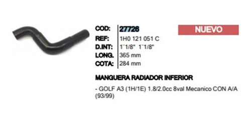 Manguera Radiador Inferior  Volkswagen Golf-vento 1.8-2.0 Foto 3