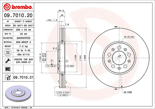 Disco Brembo Vw Svw Polo Hatchback 621 1.4 Gti 13 A 14 D Pza Foto 2