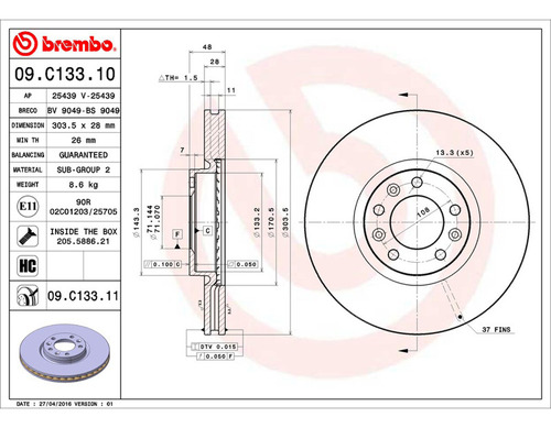 Par Discos Brembo Peugeot Partner Tdi 2020-2021 Del Foto 2