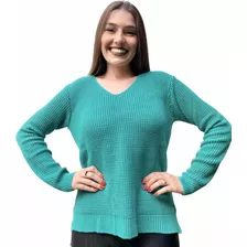 Blusa Tricot Trico Inverno Feminina Basica Decote V Malha