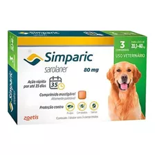 Simparic Antipulgas E Sarnas Para Cão 20 A 40 Kg 3 Cp 80 Mg 