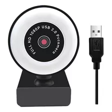 Webcam Camera Para Pc Com Microfone Ringlight Led 1080p 2mp