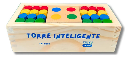 Jogo Torre Inteligente Madeira Brinquedo De Montar Educativo Amarelo