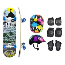 Skate Infantil Shape Madeira 79cm Até 70kg Rio +kit Proteção