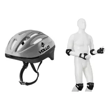 Kit Proteção Esportiva + Capacete Cinza Patins Skate Vollo